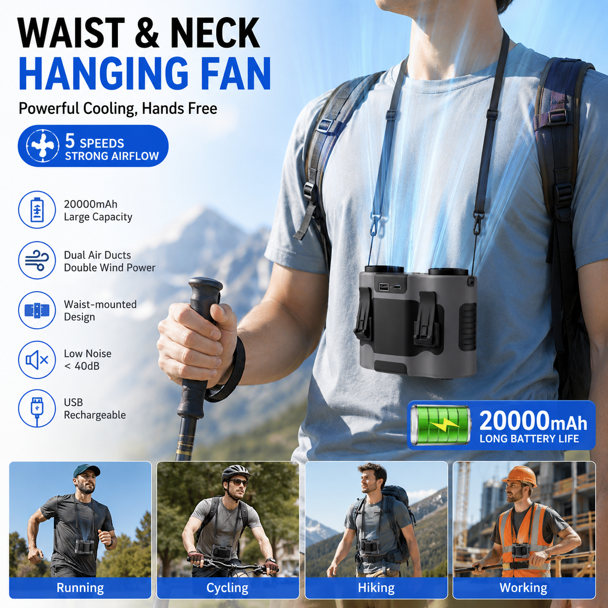 Portable Waist Clip Fan Mini U – Timer Dual Outlet recenzja i cena
